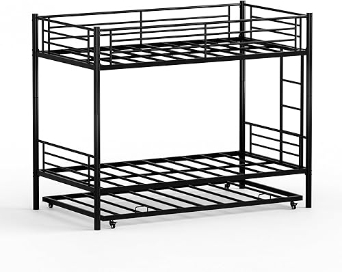 Miniatura 6 de Bellemave Litera de metal con nido, literas de tamaño individual sobre individual con barandilla y escalera para niñosadolescentes, adultos, se