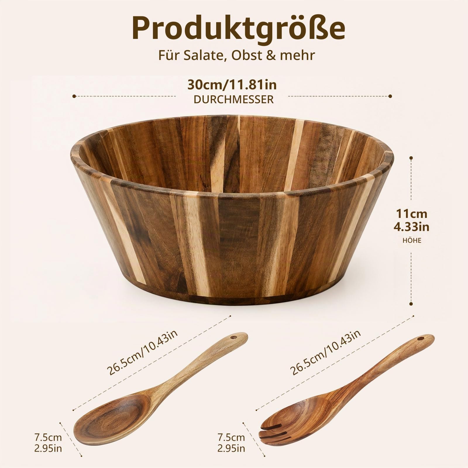 Salatschüssel Holz Akazie Obstschale Holz Groß Holz Schüssel Rund