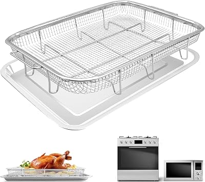 Air Fryer Basket Replacement, 2 Pieces Set 18.7x12.8 Food Grade Stainless Steel Air Fryer Replacement Tray Mesh Grill Roasting Rack Accessories for Convection Oven Air Fryer, Dishwasher Safe