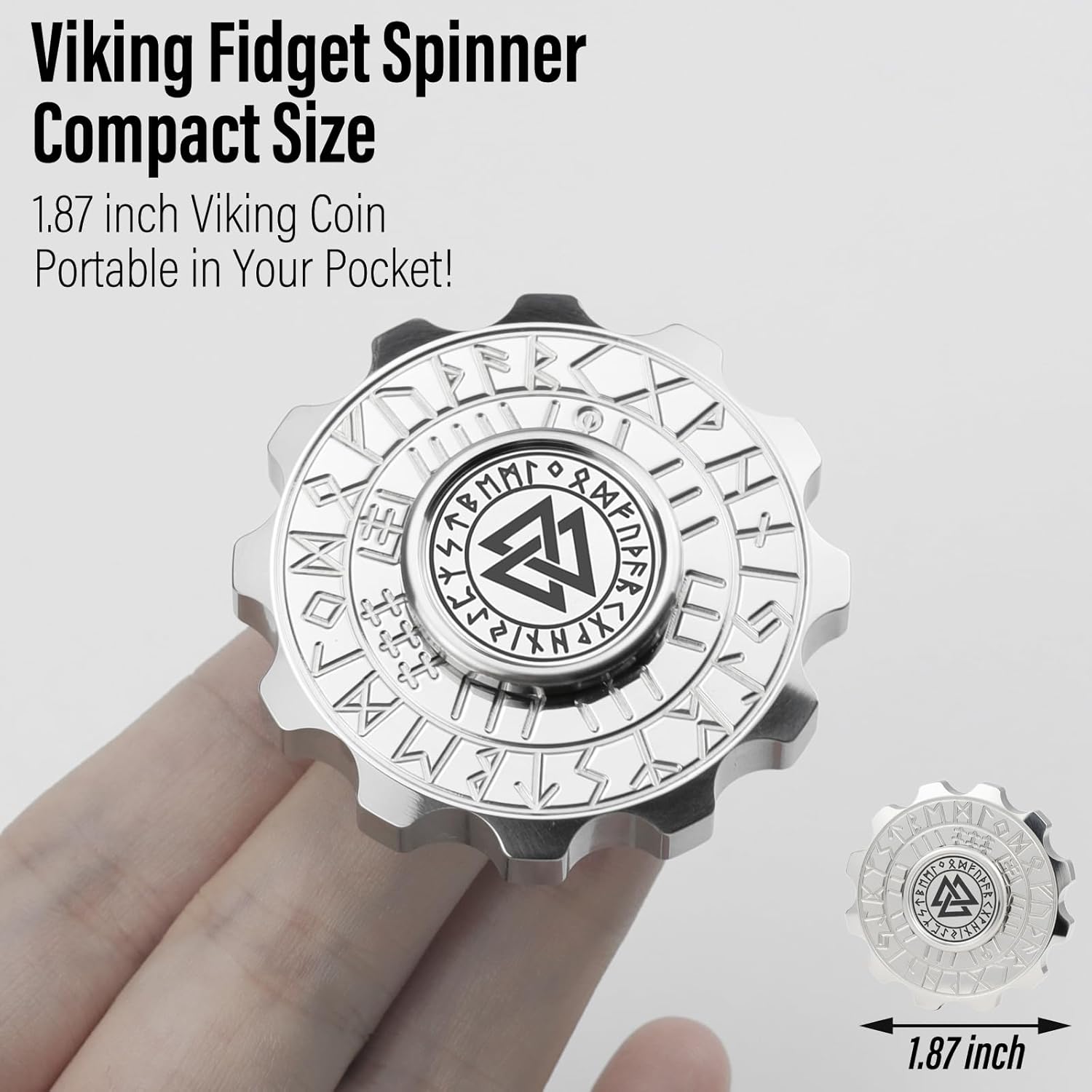 FREELOVE Viking Pirate Fidget Spinners for Adults, Heavy Metal Figette Spin, Premium Bearing, Silent Long Spinning, Small Gossip Desgin, Stainless Steel Silver
