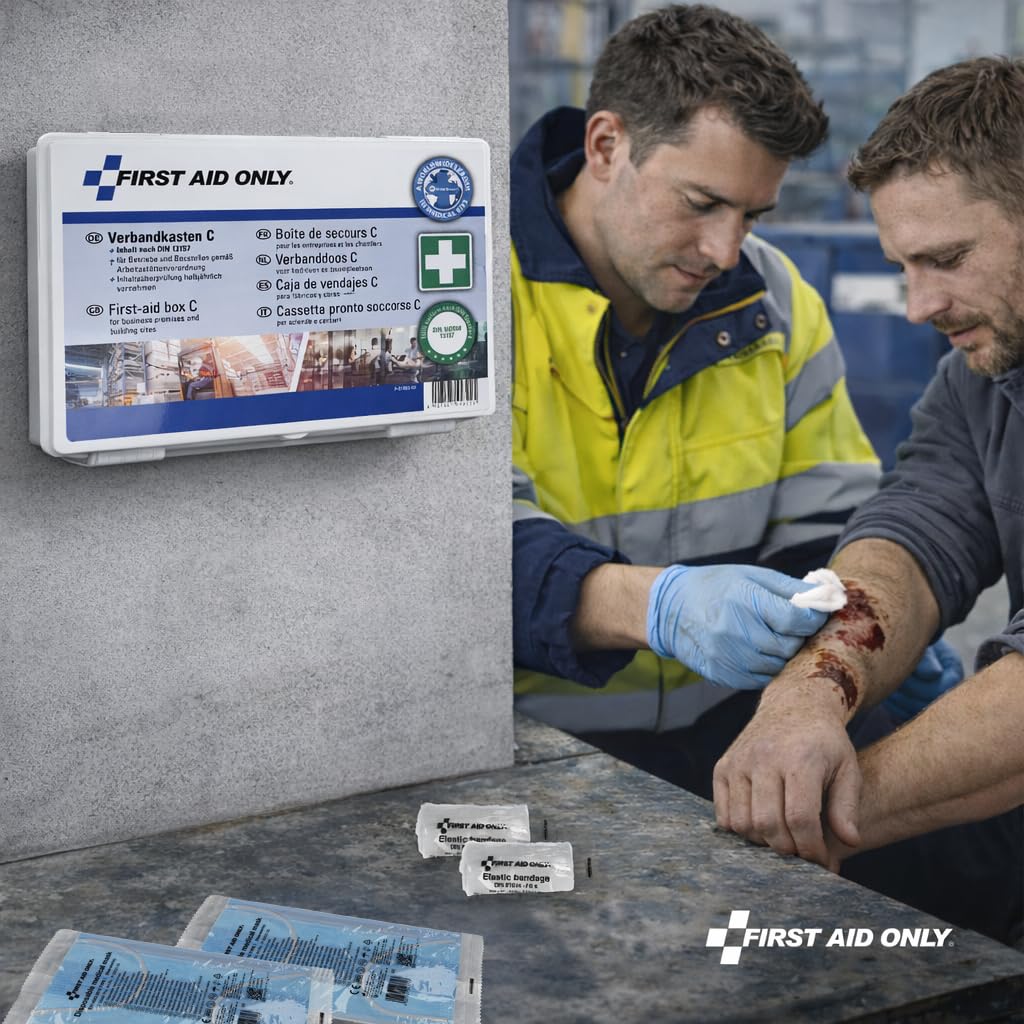 First Aid Only Verbandkasten C DIN 13157 | Erste Hilfe Koffer für Betriebe, Kfz und Haushalte gefüllt nach DIN 13157:2021 | Erfüllt Arbeitsstättenrichtlinien | P-51003 00 (Packung mit 4)