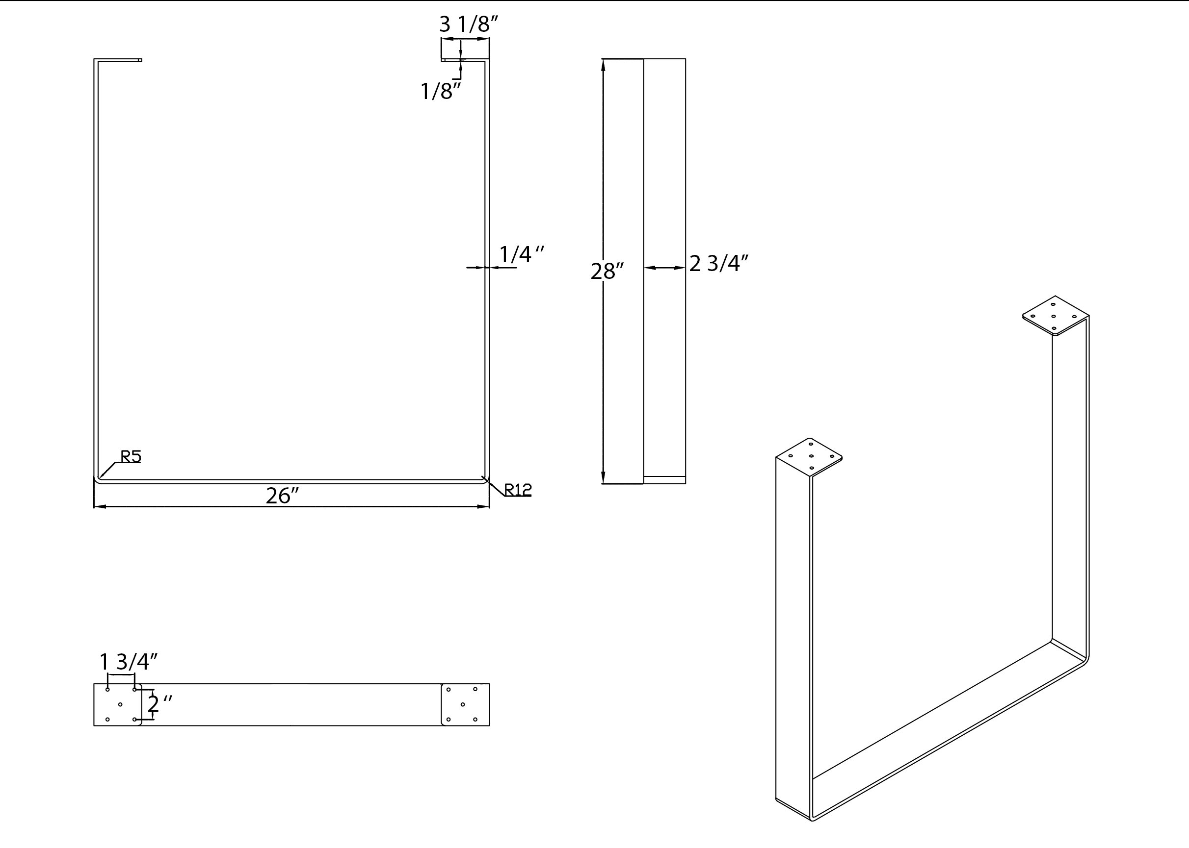 ECLV 2 x 28" Dining Table Legs,U Shaped Heavy Duty Steel Table Legs
