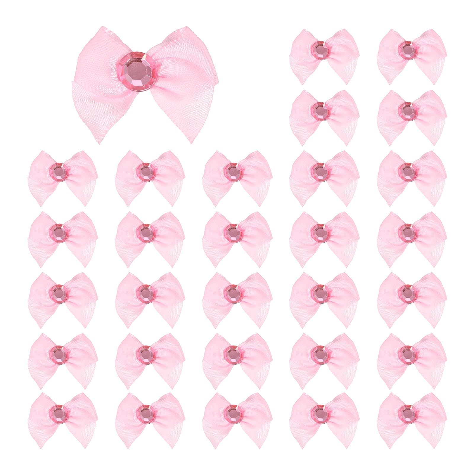 sourcing map 100Pcs Mini Satin Ribbon Bows with Rhinestones,1.38inch Mini Ribbon Flowers Appliques for DIY Christmas Wedding Decor Party Hair Sewing Candy Bags Scrapbooking Gift, Pink