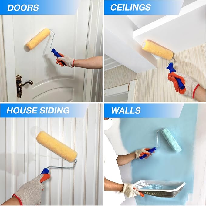 Great Andrew 3 PCS Paint Roller Covers 9 Inch, 3/8" Nap | Kit de Rodillos de Pintura de Fibras Densas para Pintar Superficies Texturizadas Semilisas en Paredes y Techos, para Marco de Rodillo de 9" miniatura 6