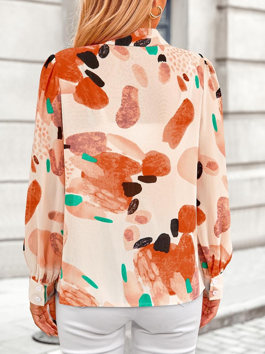 PRETTYGARDEN Women's Floral Blouses Dressy Casual V Neck Button Down Shirts Lantern Long Sleeve Boho Chiffon Spring Tops 2026 - Image 6