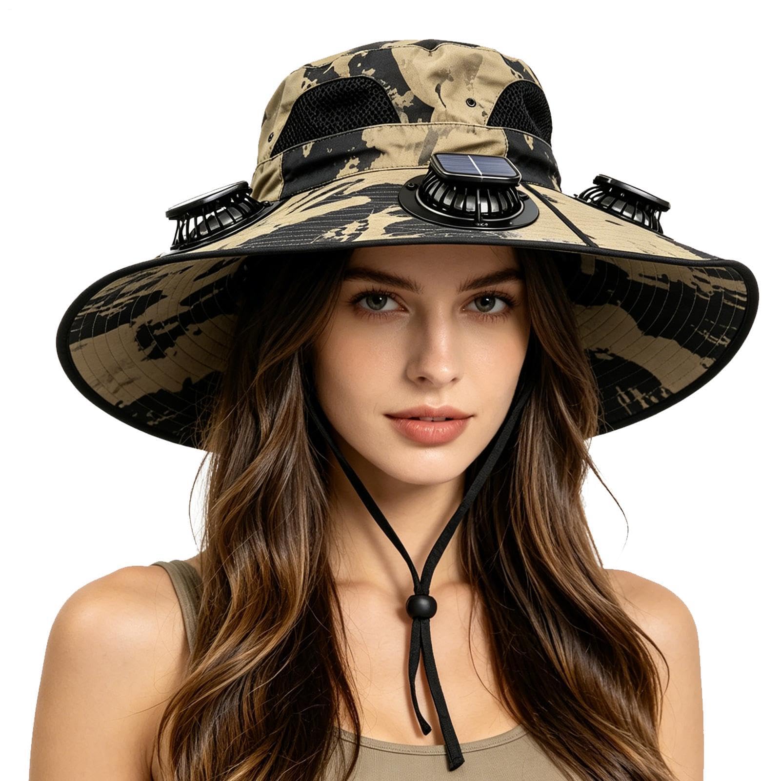 Sombrero con Ventilador Solar,Térmico De 3 Velocidades con Sombra - Sombrero Ventilador Solar ala Ancha Reforzada con Alambre,para Playa Verano Camping Pesca Senderismo Golf Hombres Mujeres