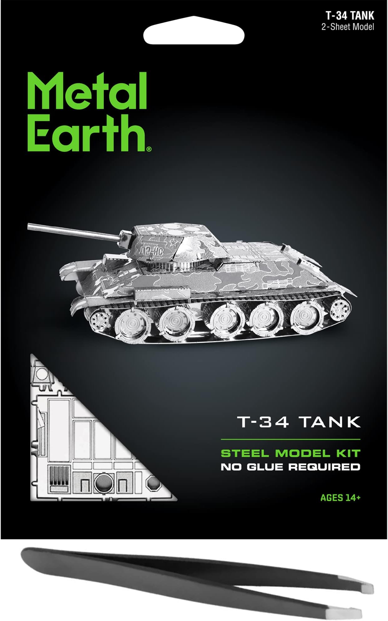 Metal Earth T-34 Tank 3D Metal Model Kit Bundle with Tweezers Fascinations