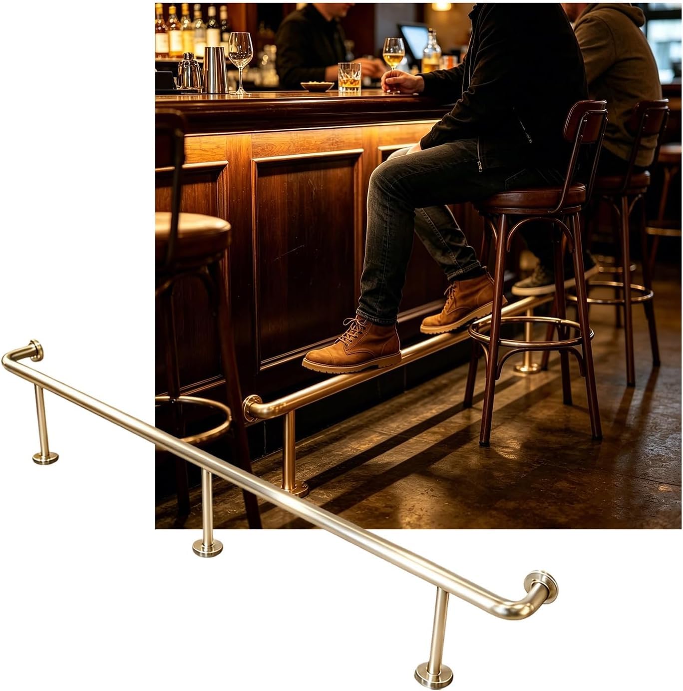 Epano Champagne Gold Lxxw Bar Foot Rail Bar Foot Rail Kit For Indoor 3.28~16.4Ft Bracket For Restaurant Kitchen Cafe Library(,5.0M/16.40Ft)