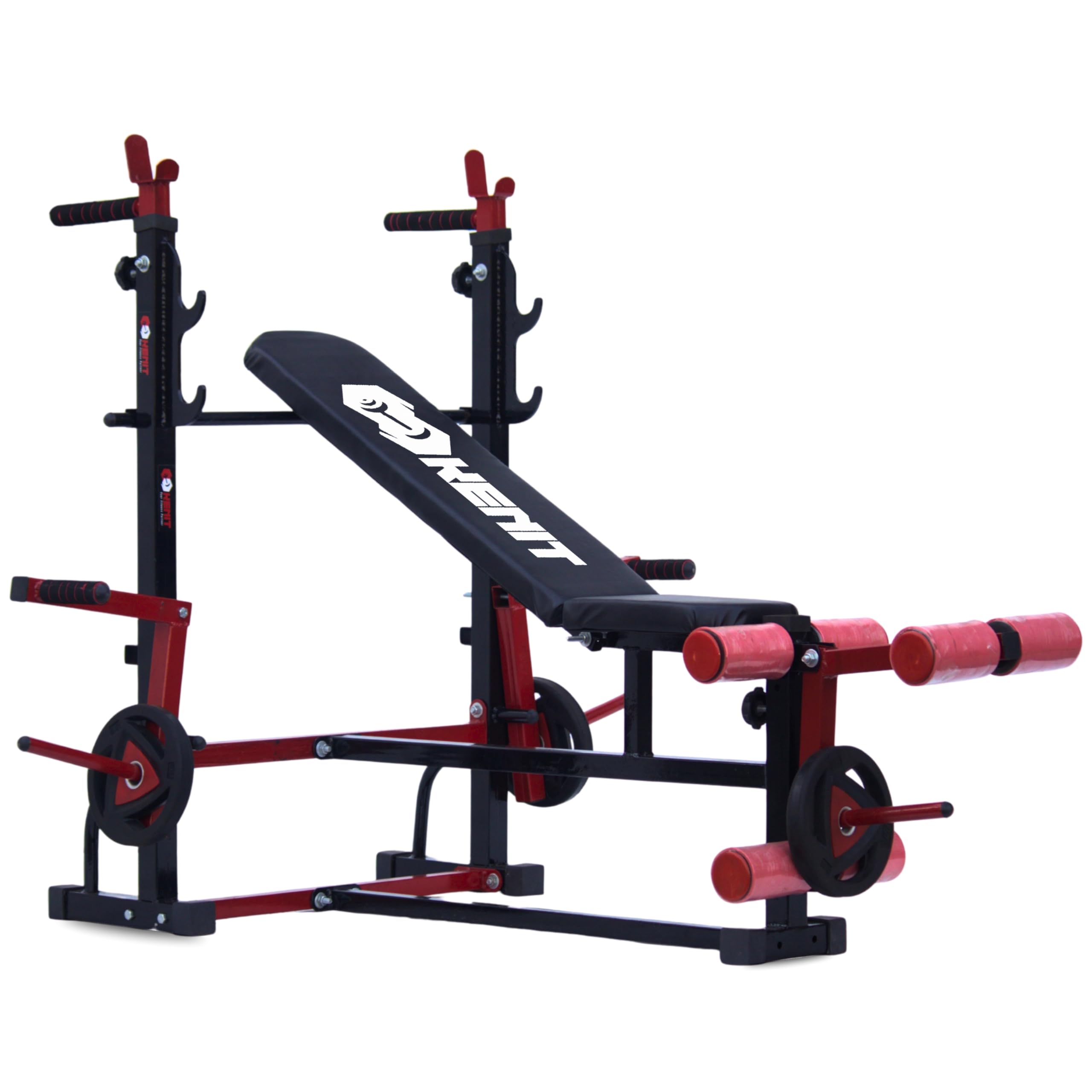 kenit 8-in-1 multipurpose heavy-duty gym bench for home workout, adjustable flat incline decline bench with leg extension, leg curl, barbell rack & dip station, foldable full body strength training equipment