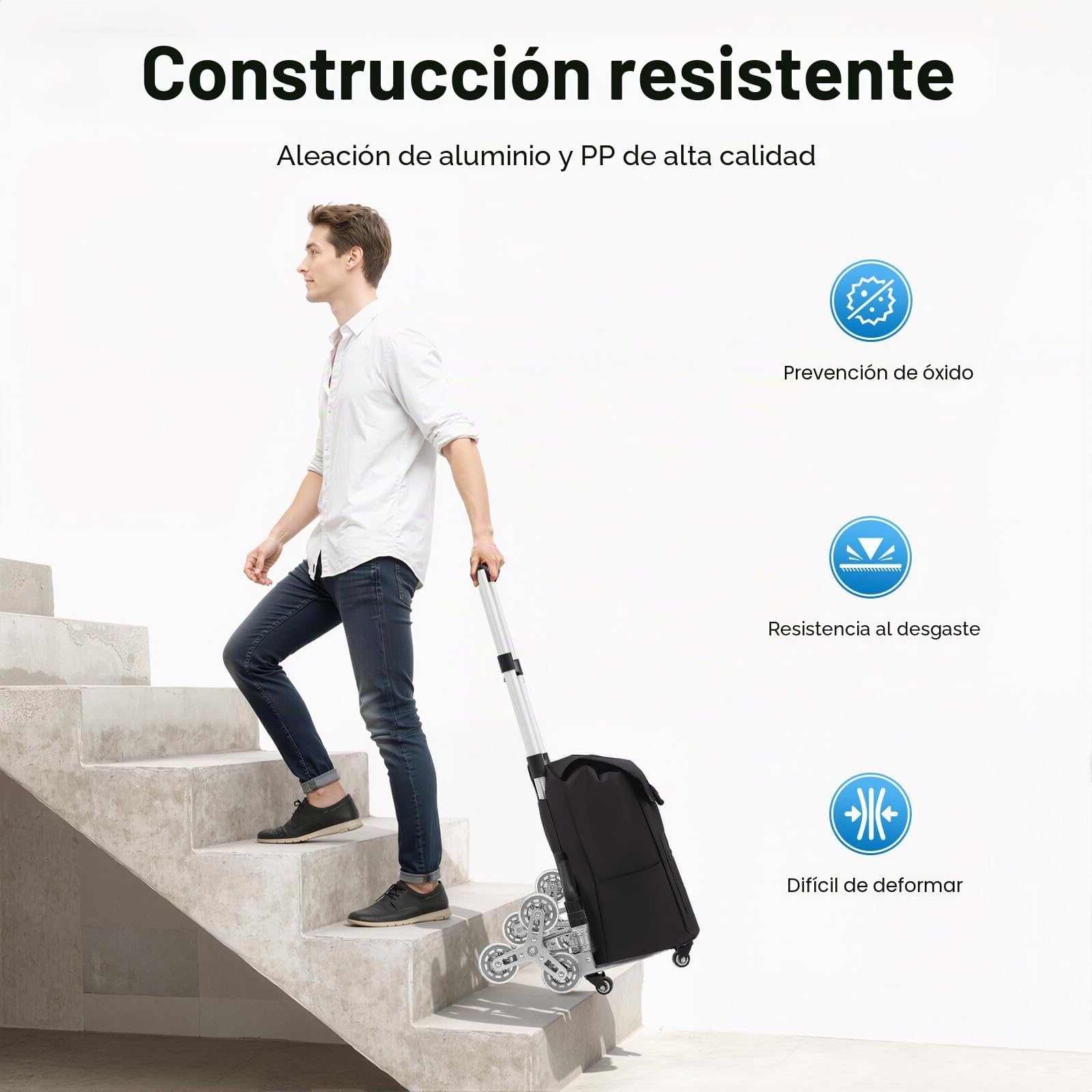 Carretilla de escalera plegable 6 ruedas subir escaleras aluminio carretilla apilable carro con cuerda elástica, bolsa de lona negra, para mercancías suministros productos artículos negro