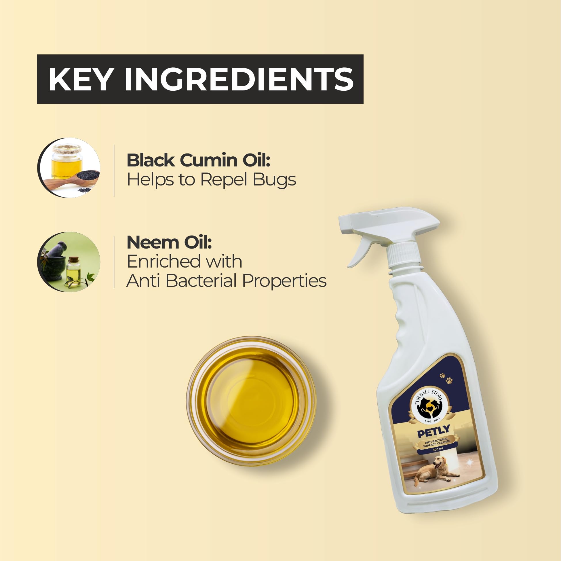 Fur Ball Story Petly Dog Stain Remover 500ml - Anti-Microbial & Anti-Bacterial Surface Cleaner, Non-Caustic, Non-Corrosive, Toxin-Free - Eliminates Dirt, Dust, Grime & Microbes