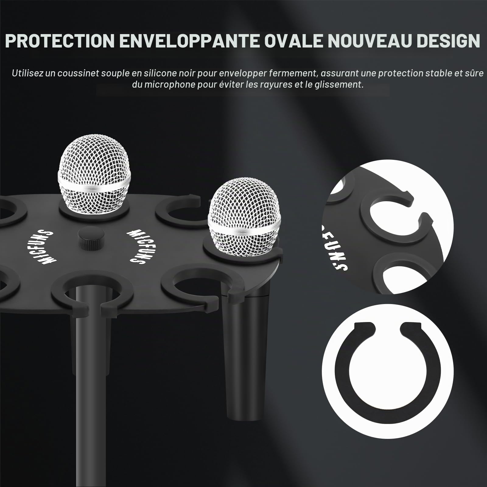 TM100 Support multi-microphone pour pied de microphone – Plateau carré pouvant contenir jusqu'à 8 microphones sur scène et écran avec 8 anneaux anti-roulement et adaptateur métallique (TM100-A
