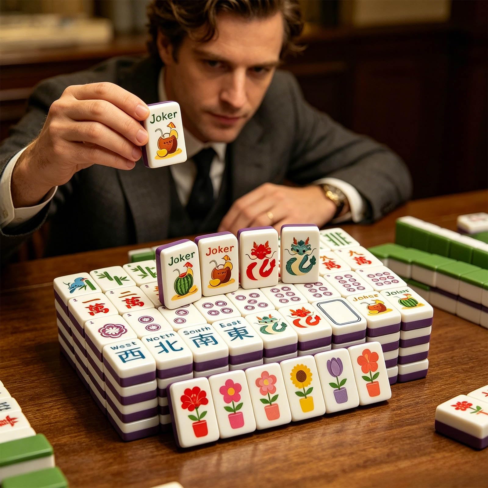 Generisch Mahjong galleggiante, gioco da tavolo tradizionale cinese, con sacchetto e dadi, per giochi d'acqua e spiaggia estiva (B)
