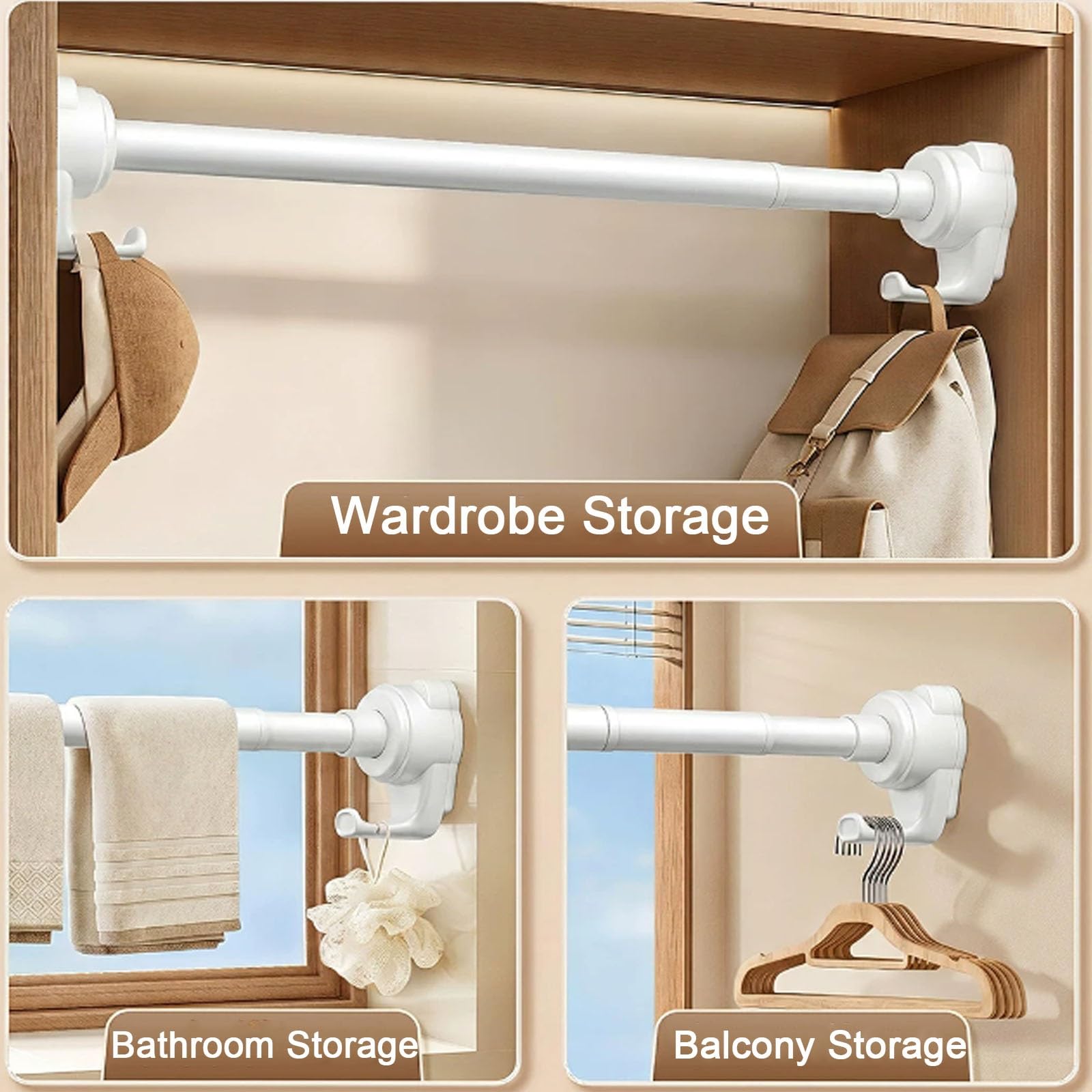 Duschvorhangstange ohne bohren, stange zum klemmen mit integrierten Haken und rutschfesten Endkappen, für Bad, Fenster, Schrank(Gray,170-240cm/67-94in)