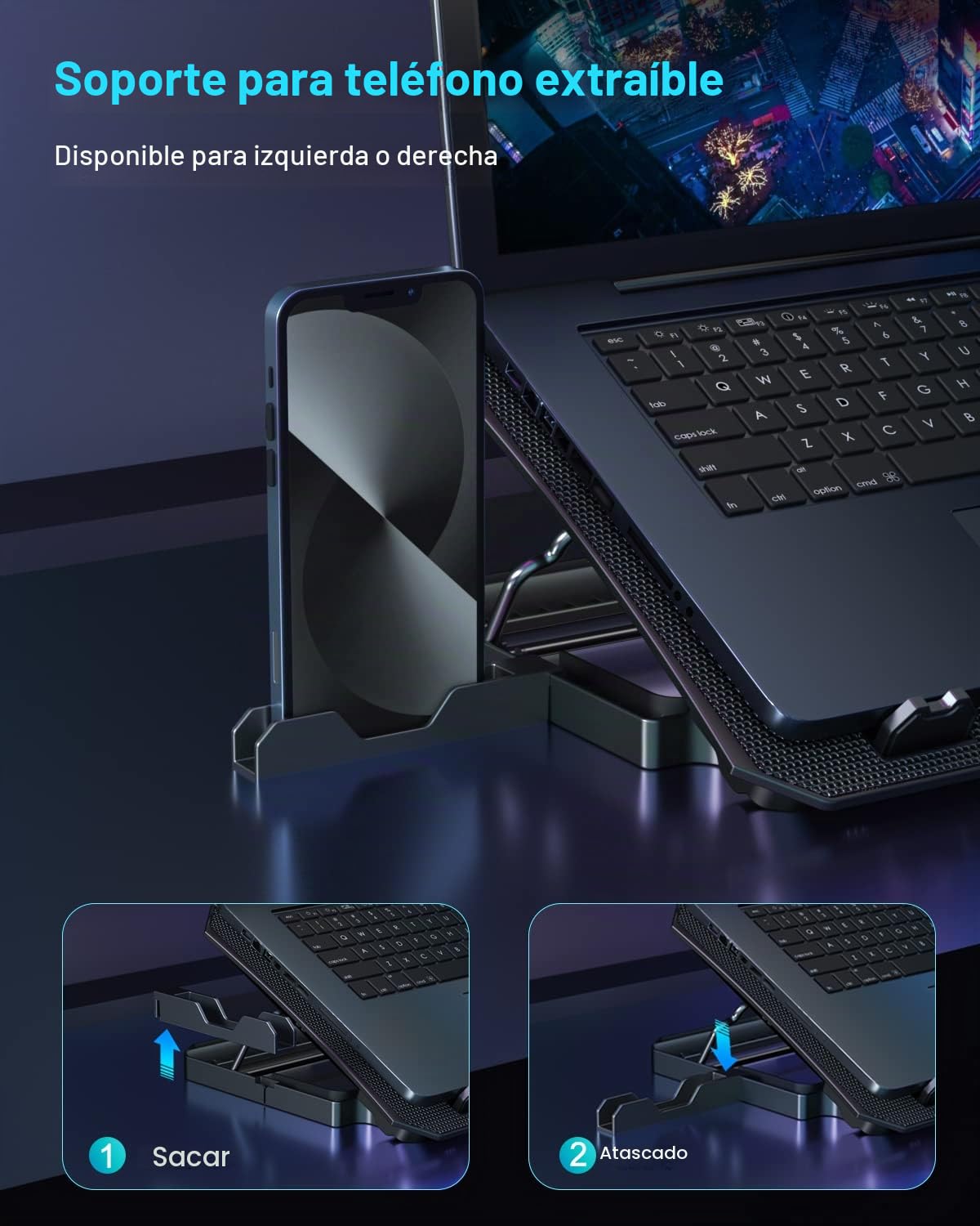 KeiBn Almohadilla de refrigeración para laptop, enfriador de laptop para juegos con 2 ventiladores para portátiles de 10 a 15.6 pulgadas, 5 soportes de altura, 2 puertos USB (S039)
