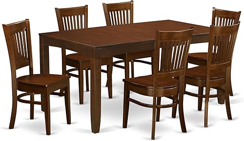 East West Furniture LYVA7-ESP-W - Juego de mesa de comedor de 7 piezas que consta de una mesa de comedor rectangular con hojas de mariposa y 6