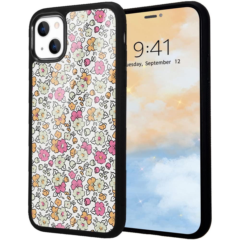 Idocolors Aesthetic Floral Case for iPhone 12 Mini,Red and Yellow Flower Protective Case Shockproof Dustproof Soft TPU Bumper Durable Hard Back