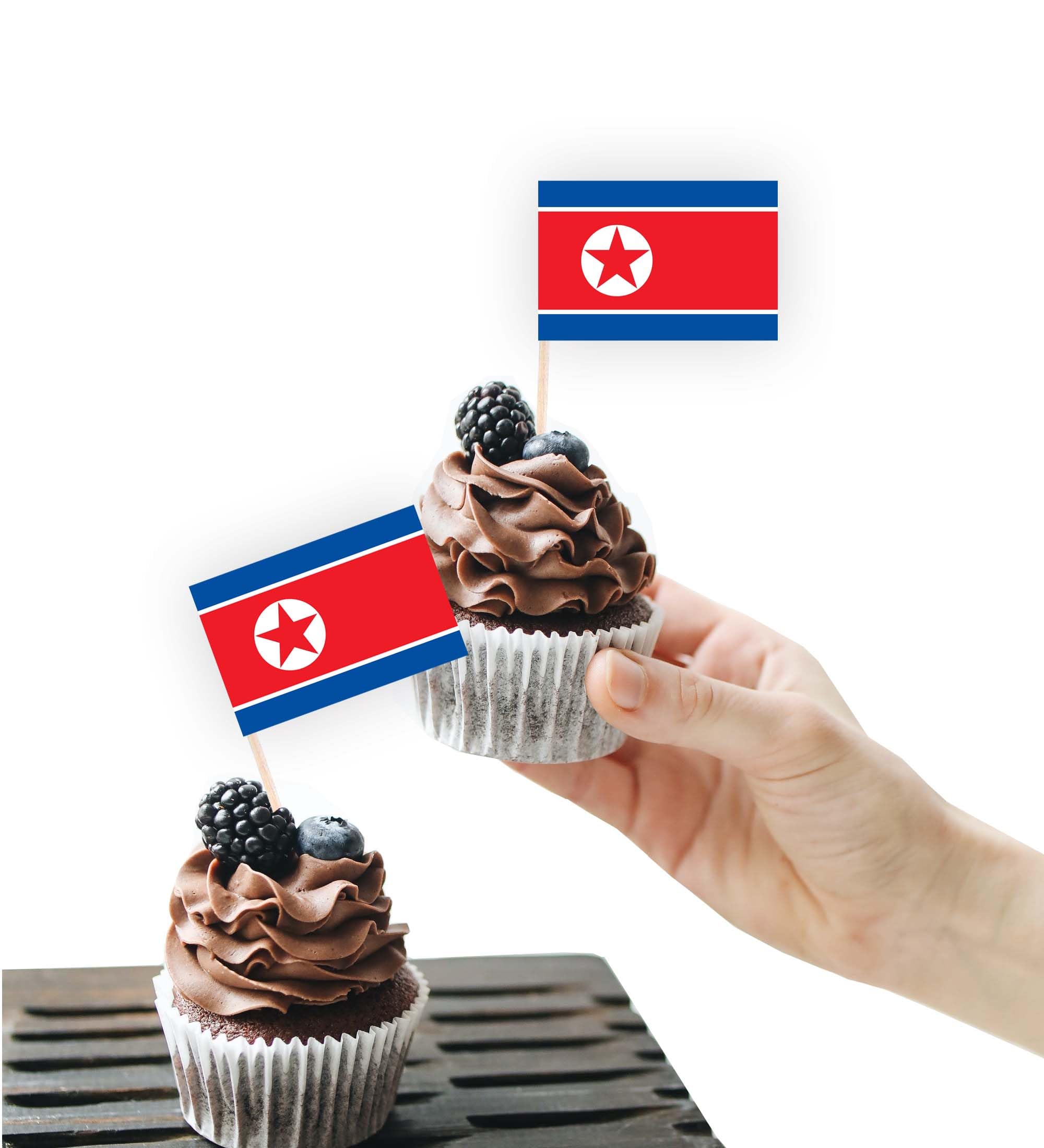 100PCS North Korea Flag Cake Topper,Korean Cupcake Stand For Party Decoration Supplies — image 1