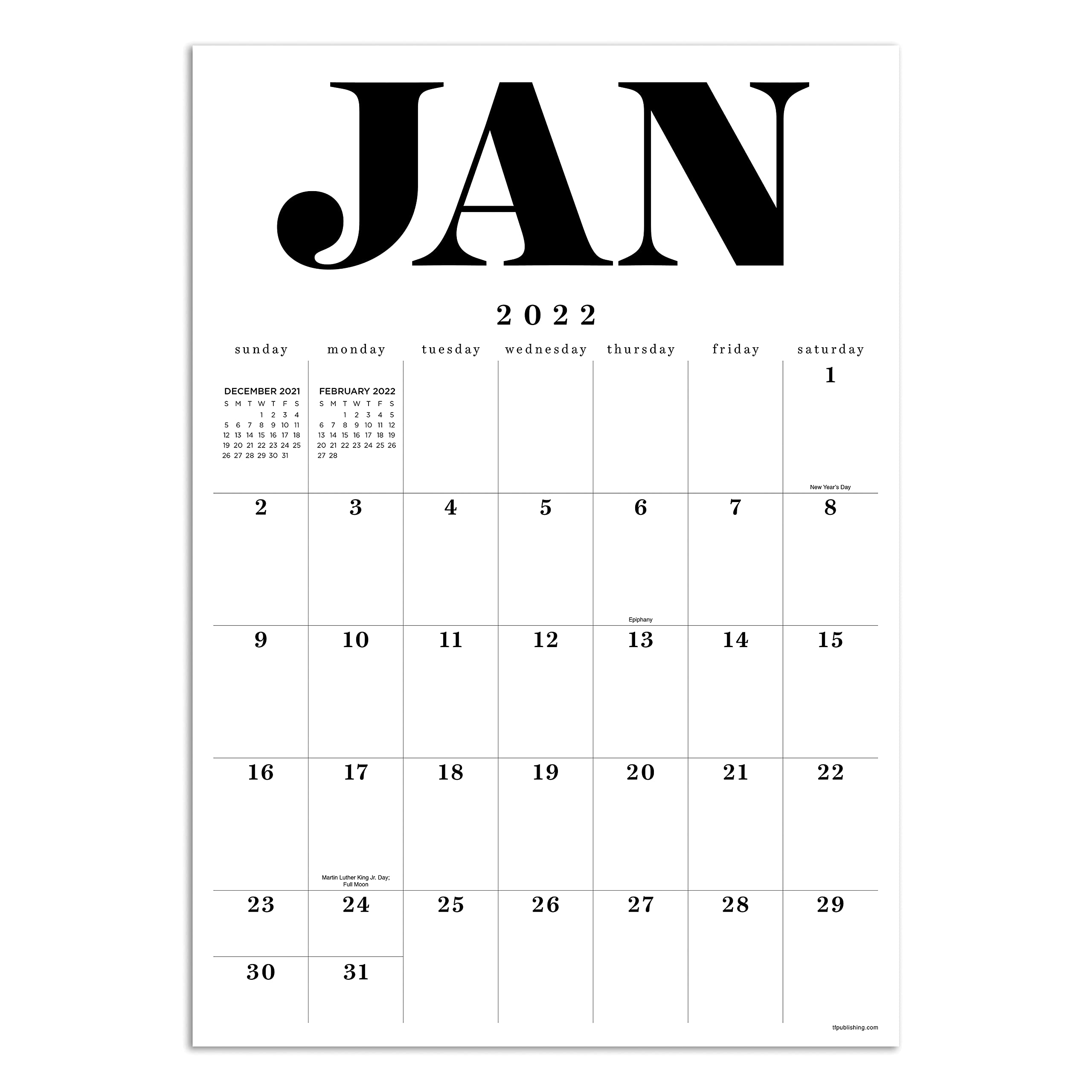 TF PUBLISHING - 2022 Big Letters Medium Art Poster Wall Calendar - 12 Month Calendar for Desktop or Wall - Tear-Off Pages with Large Monthly Grids - Vertical Orientation - 12" x 17"