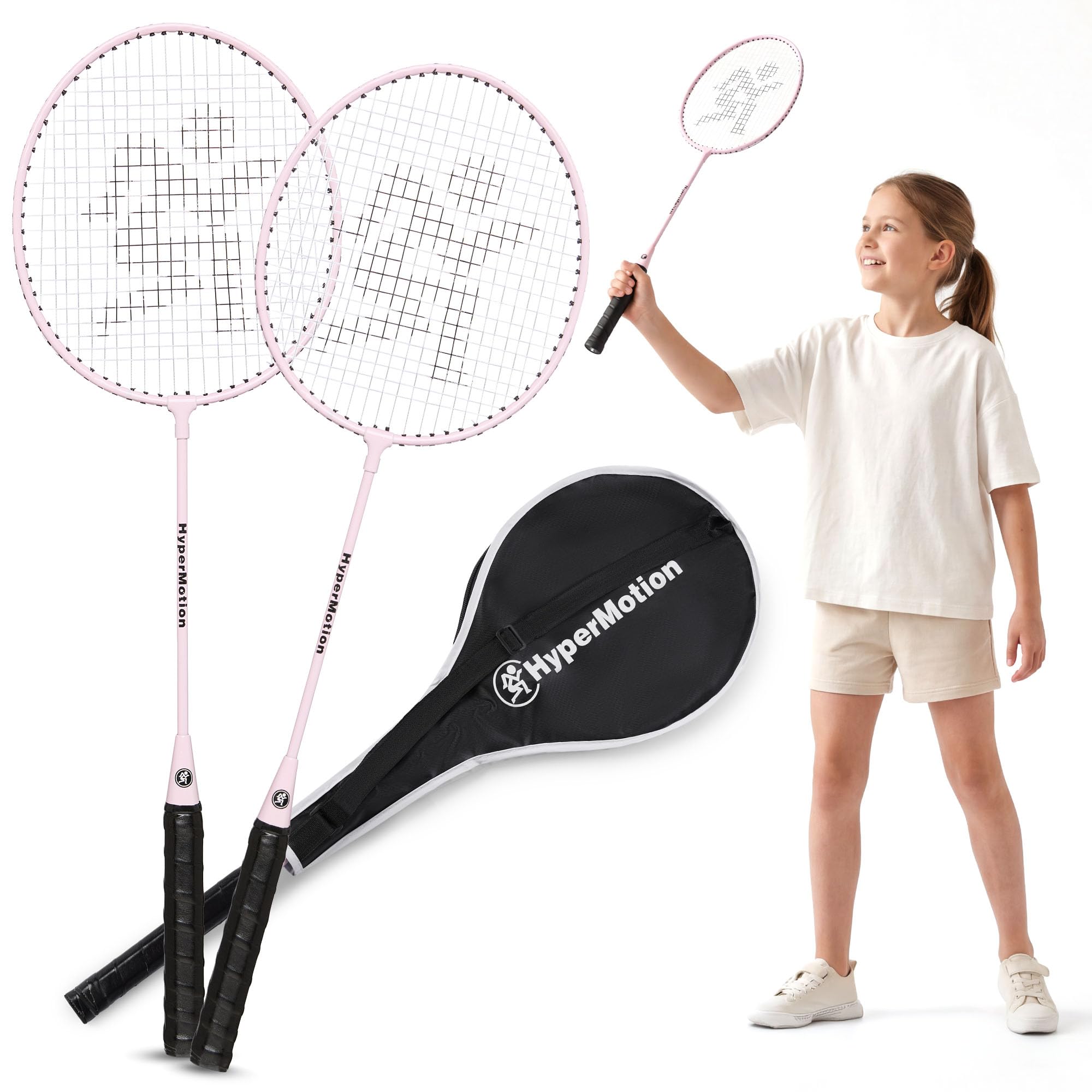 HyperMotion Raqueta de Bádminton - Raqueta para Adultos de Acero con Bolsa Oxford - Set Completo de Bádminton para Juegos de Exterior, 0,75 kg, 10+