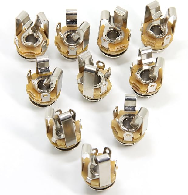 Ancable 10-Pack 1/4" Stereo Female Jack -6.35mm TRS Panel Mount Socket with Washer and Nut Solder Type for Guitar Pedals Bass Fender Footswitch and Any Other Applications with 6.35mm