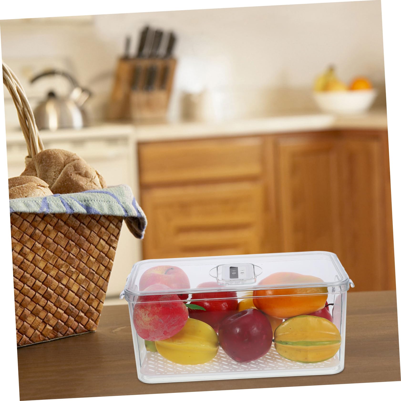 Hohopeti Contenedor Organizador de Gran Capacidad con Tapa Hermética para Refrigerador Caja Transparente y Bandeja de Drenaje Reutilizable para Alimentos y Frutos Secos
