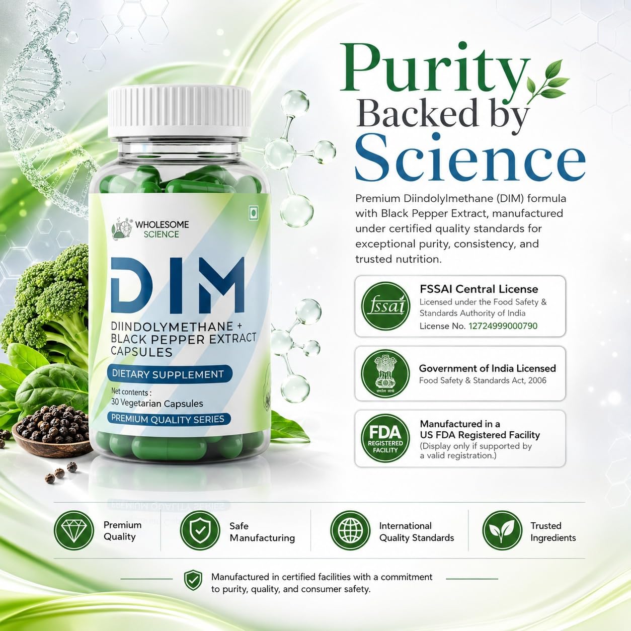DIM 200mg with Black Pepper Extract 2.5mg | Diindolylmethane Dietary Supplement | Vegan, Non-GMO, Soy Free | 30 Vegetarian Capsules — Amazon image 3