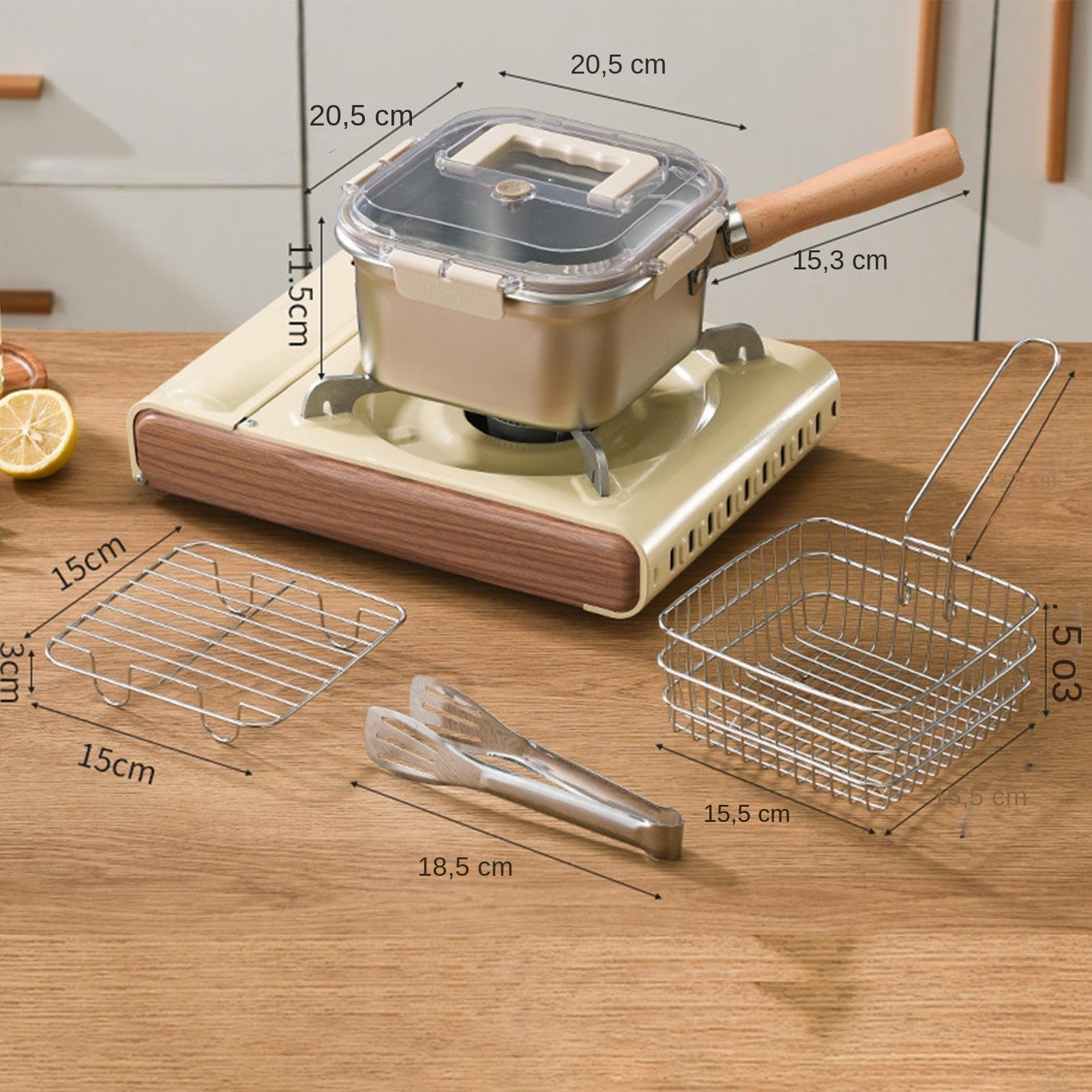 Pentola per Friggere - Set Friggitrice Multifunzionale | Tegame con Cestello | Acciaio Inossidabile Robusto Dotato di Griglia Scolo e Pinza, Paraspruzzi per Cucina Camping & Outdoor Professionale