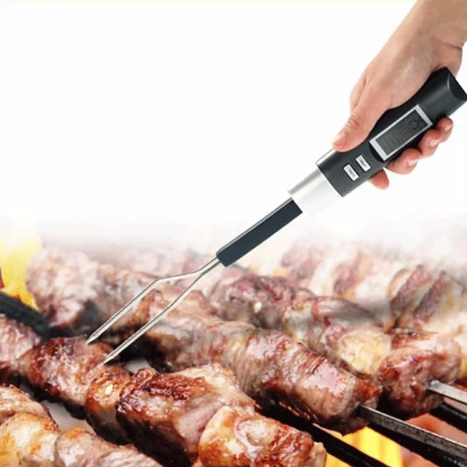 KRILLIQ Termómetro de Metal para Barbacoa con sonda Tipo Tenedor, termómetro Digital para Carne de Lectura instantánea, termómetro para Alimentos para cocinar a la Parrilla