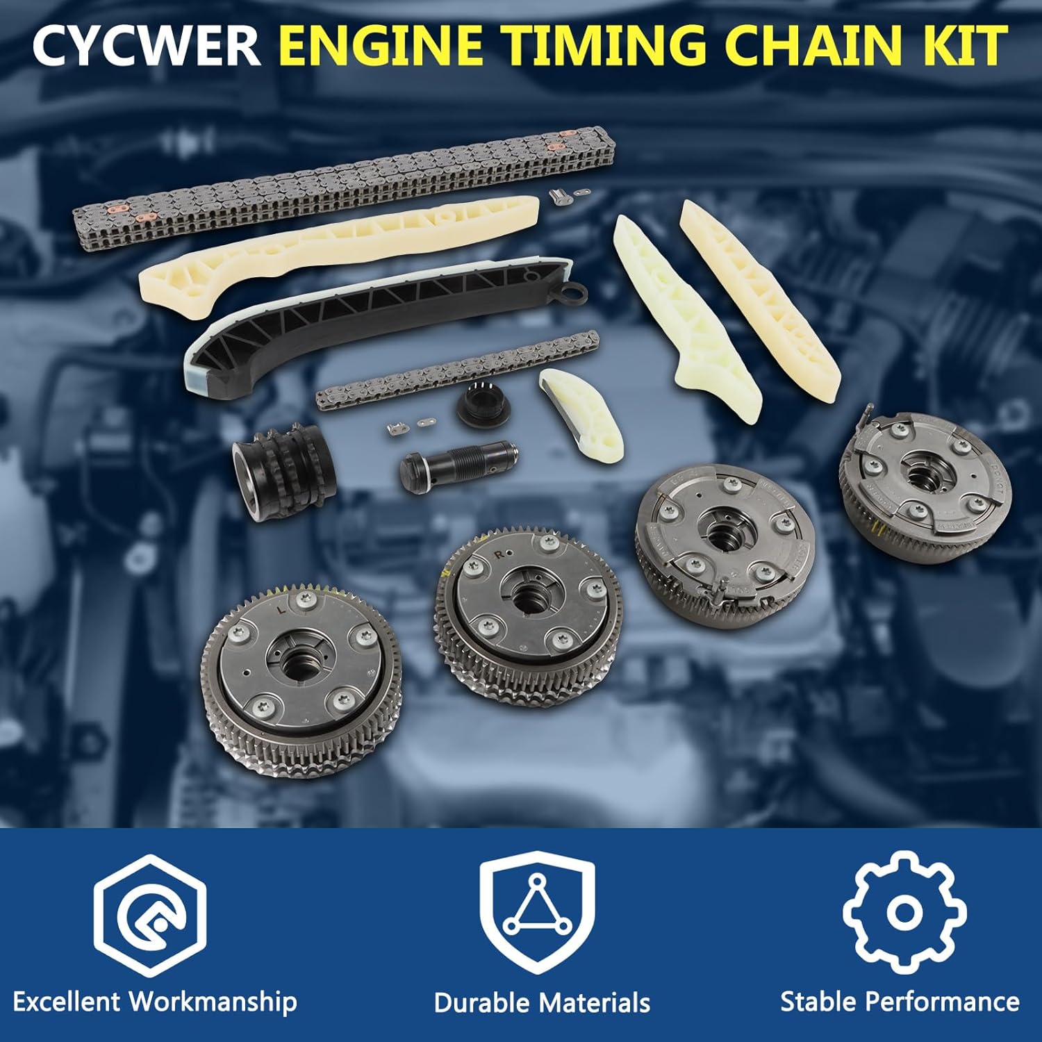 2720520216 Engine Timing Chain Kit with VVT Camshaft Adjusters Fits for CL550 CLK350 CLK550 CLS550 SLK280 E350 R350 ML350 M272, Replace OE 2720520216 A2720504047
