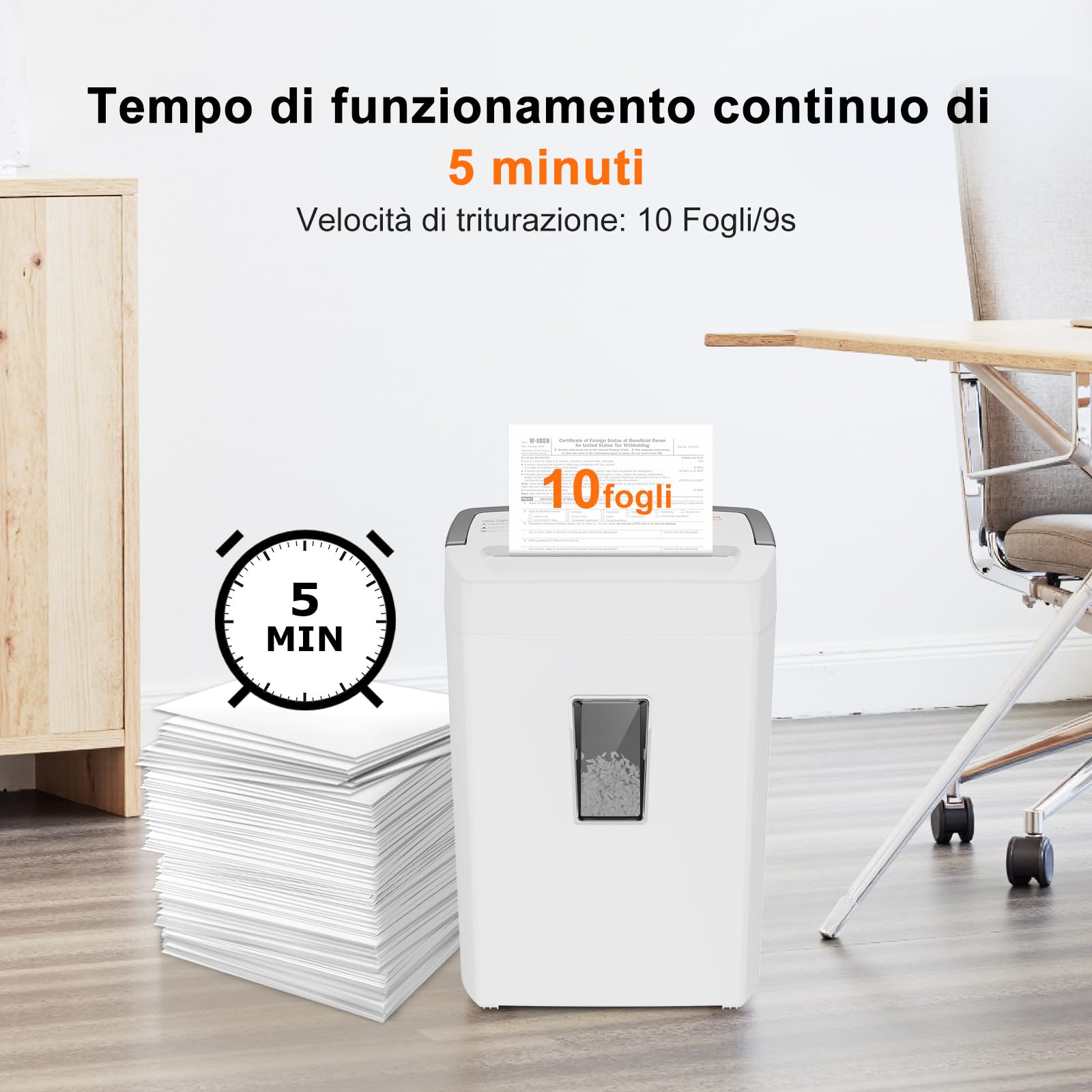 Bonsaii Distruggi Documenti 10 Fogli P4, Tritatutto Microtaglio con Contenitore 21L, Sistema Anti-Inceppo e Protezione Surriscaldamento per Ufficio/Casa, C275-B