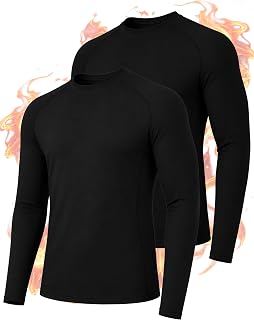 Roadbox Mens Thermal Long Sleeve Shirts 2 Pack Fleece Lined Crew Neck Tops | Thermal Base Layer for cold weather with warmth and stretch comfort, Athletic fit for running, workout, and winter sport