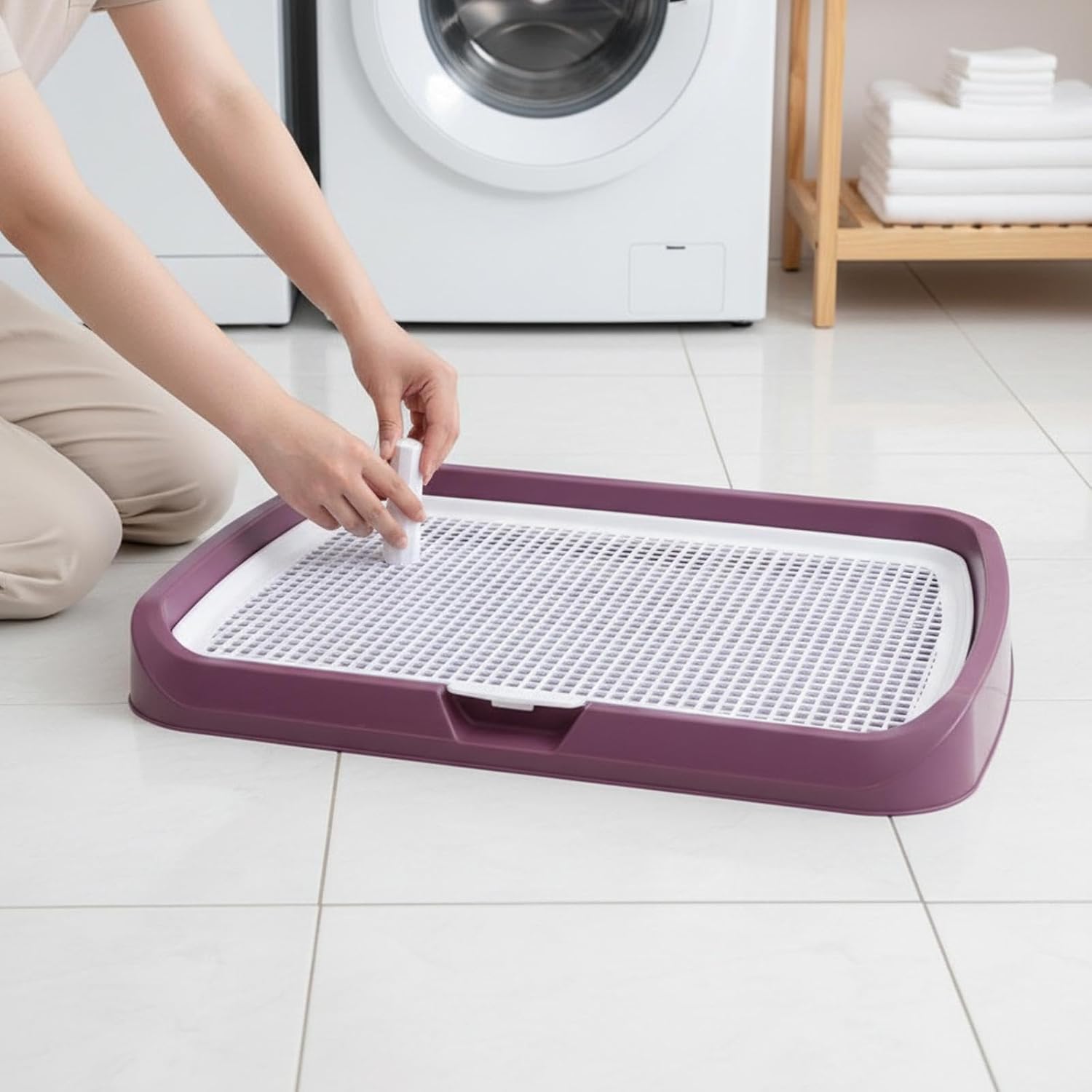 Dog Potty Tray with Post, Pet Litter Tray, Reusable Puppy Toilet, Mesh Dog, Pet Training Toilet, Pink