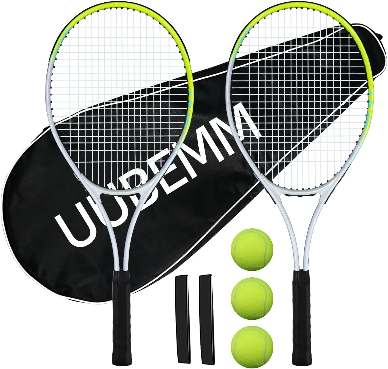 Tennis Racket Set for Adults, 2 Pre-Strung 27 Inch Racquets, 2 Grip Tapes, 3 Tennis Balls, 1 Carrying Bag, Perfect for Beginners and Student Training