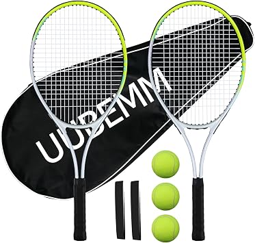 Tennis Racket Set for Adults, 2 Pre-Strung 27 Inch Racquets, 2 Grip Tapes, 3 Tennis Balls, 1 Carrying Bag, Perfect for Beginners and Student Training