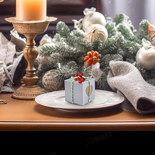 Miniatura 5 de AUEAR, Paquete de 50 cajas de regalo de papel kraft con ventana de corazón de plástico transparente de 2 x 2 x 2 pulgadas, cajas de regalo grises
