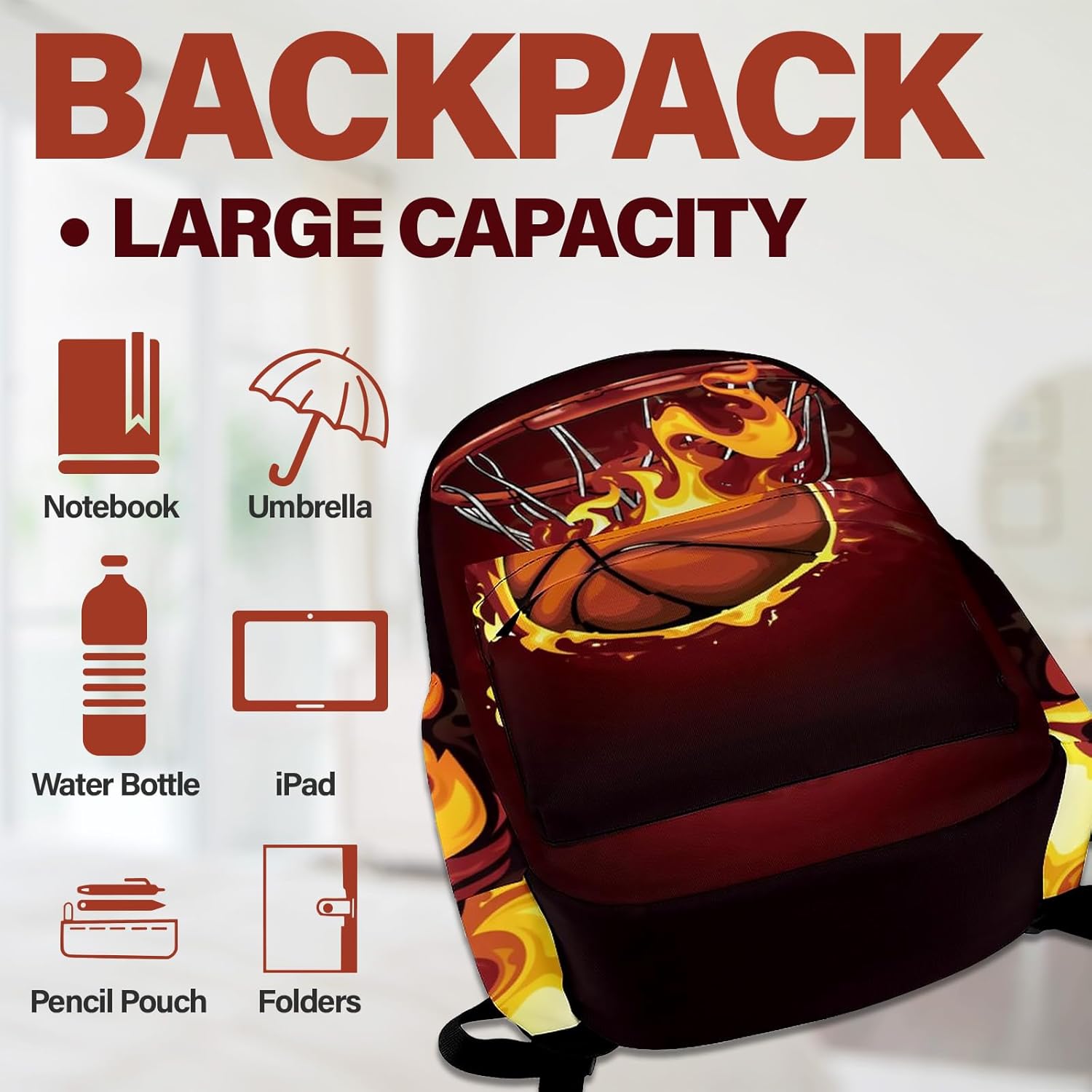 School Basketball Backpack for Boys Kids Basketball Schoolbag for Children 16 Inch Sport Bookbag Travel Backpack