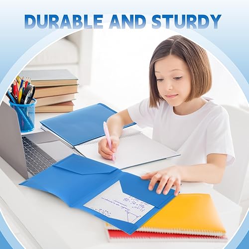 Miniatura 5 de Henoyso 60 carpetas de plástico con bolsillos frontales transparentes con bolsillos, carpetas de archivos resistentes con bolsillos y ranura para
