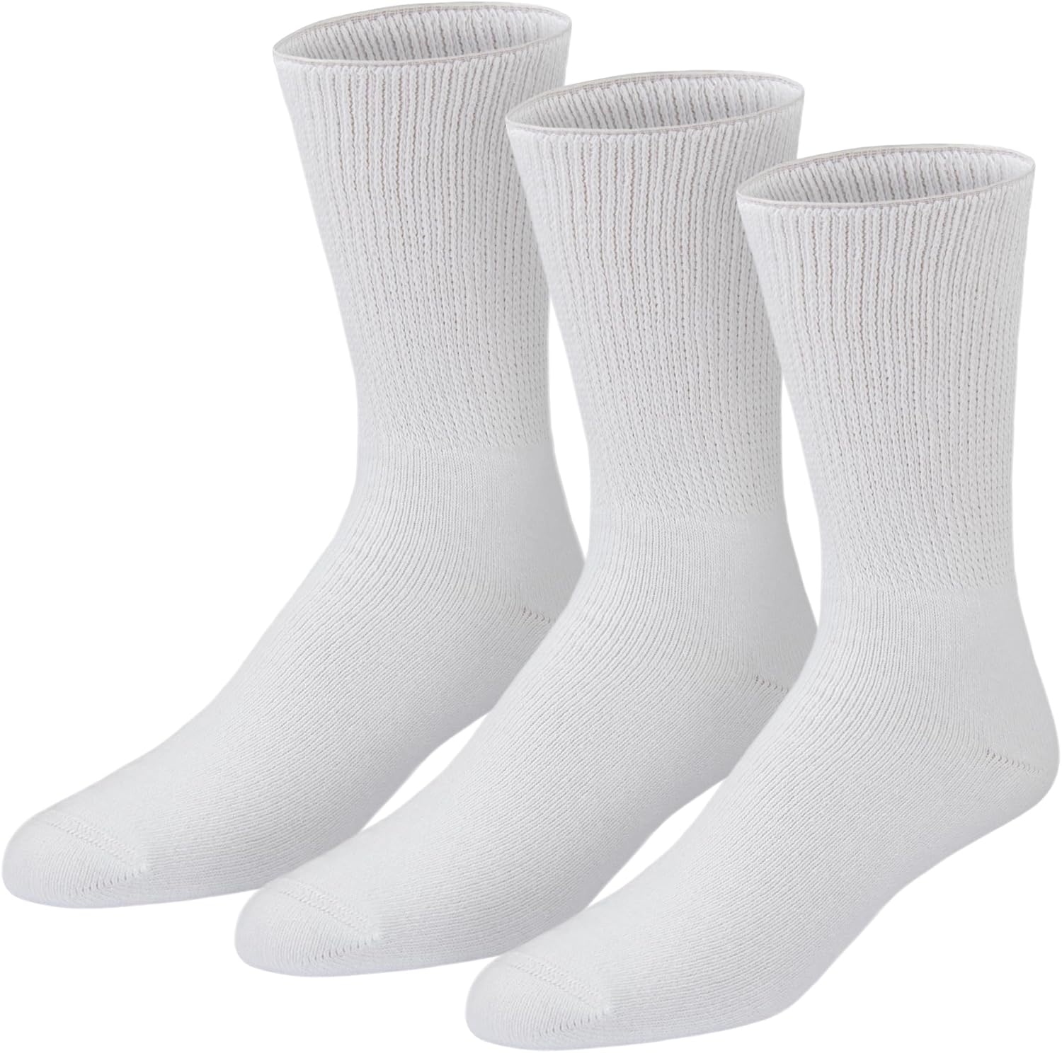 12 Pairs of Premium Cotton Loose Top Diabetic Neuropathy Crew Socks (10-13, White)