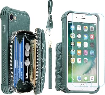 MONASAY Zipper Wallet Case Fit for iPhone SE 2022/2020/8/7 - Light Green