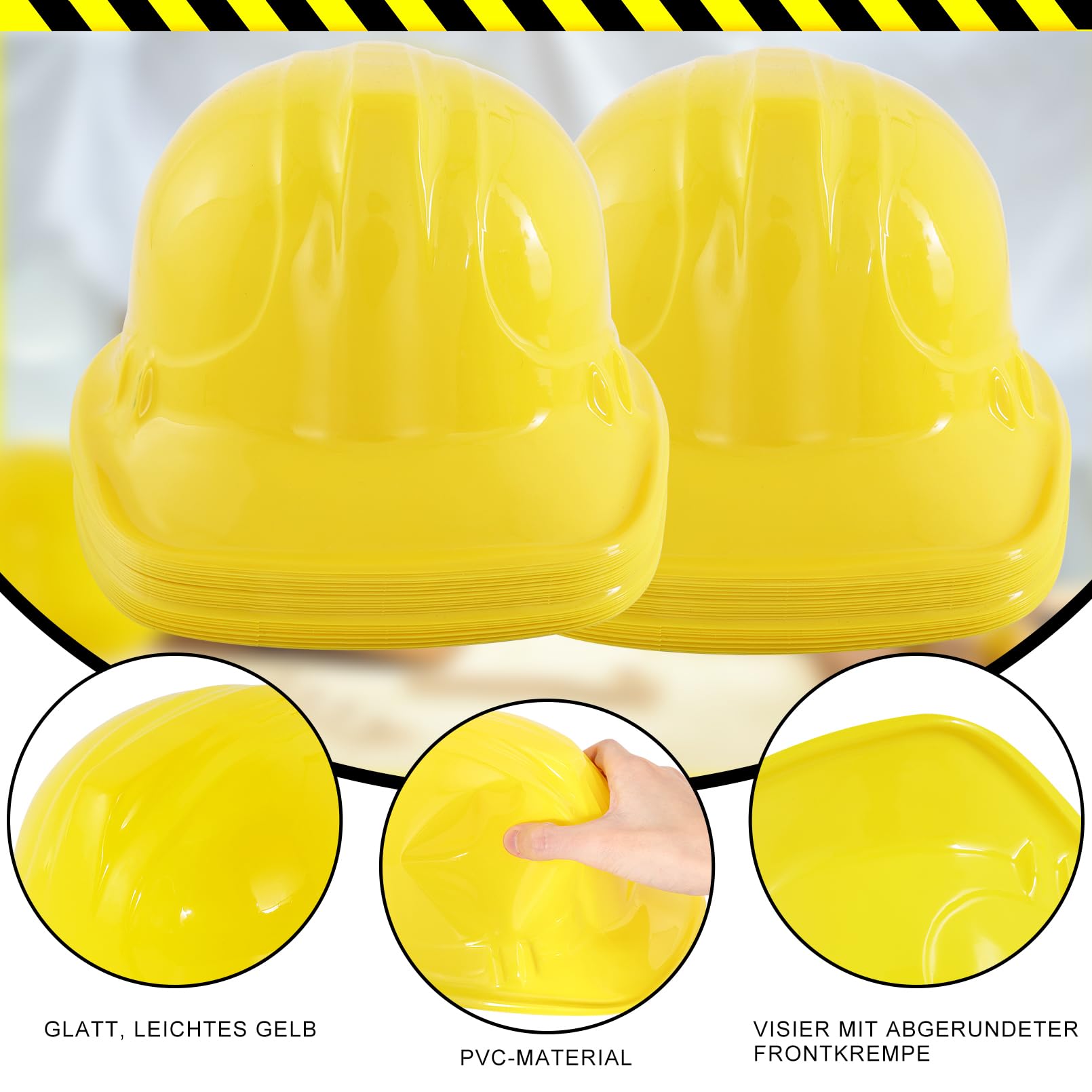 Set 12 Pezzi Casco da Costruzione Morbido Giallo per Bambini - Cappelli Protettivi, Accessorio per Feste