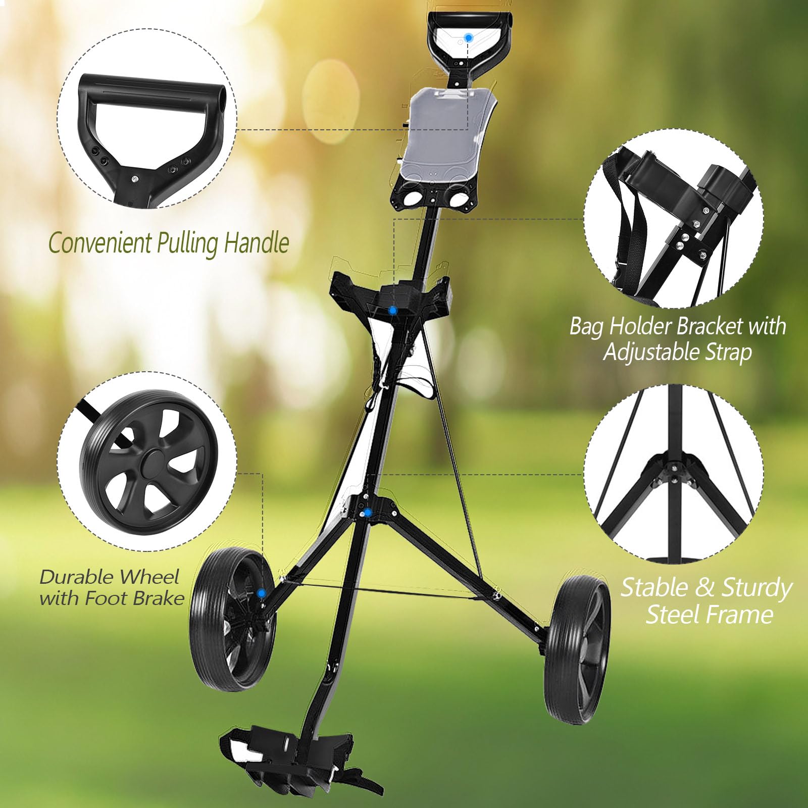 LIFEZEAL 2 Rad Golftrolley Klappbar, Golfwagen mit Anzeigetafel, Golf Push Cart aus Eisen, Golfcaddy Golfkart mit Verstellbarer Gurt