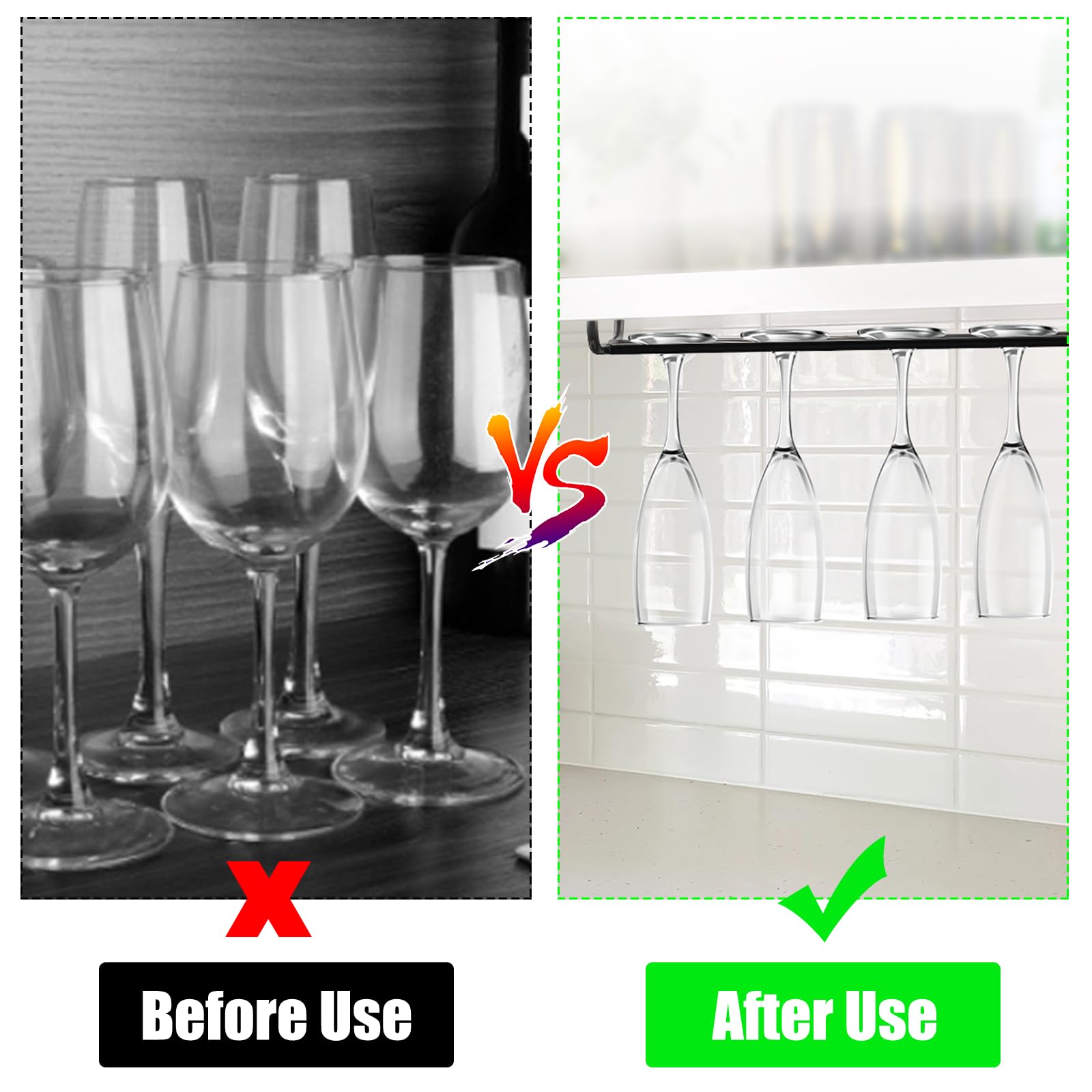 2 Pièces Porte Verres Suspendu, 26cm X 11.5cm Support Verre a Pied 2 Pièces Porte Verres Suspendu, 26cm X 11.5cm Support Verre a Pied