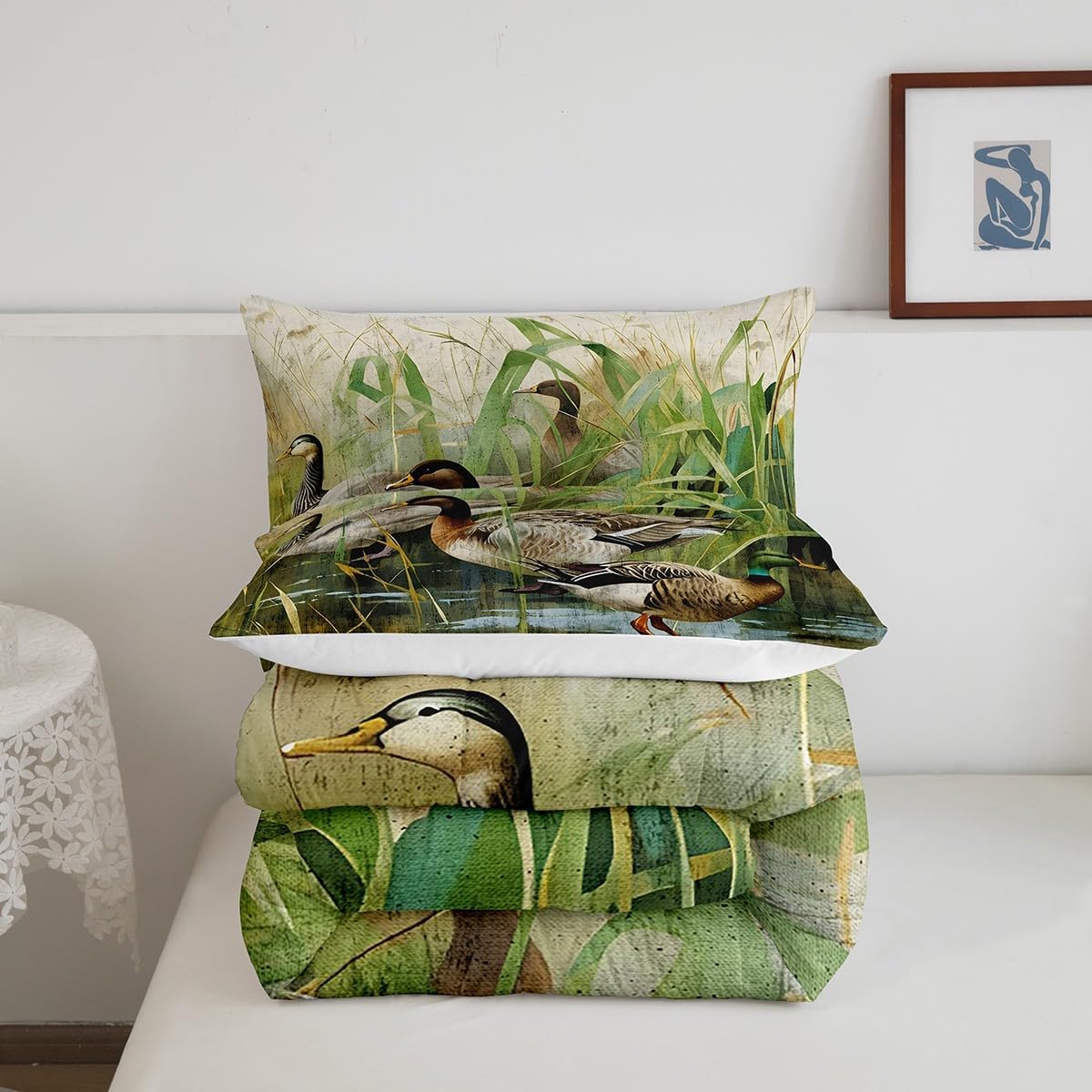 Feelyou Mallard Duck Bedding Set Boys Girls Wild Duck Hunting Comforter Set for Kids Women Men Soft Lodge Cabin Farmhouse Comforter Nature Ducks Quilt Room Decor Full Size Duvet Set Boys