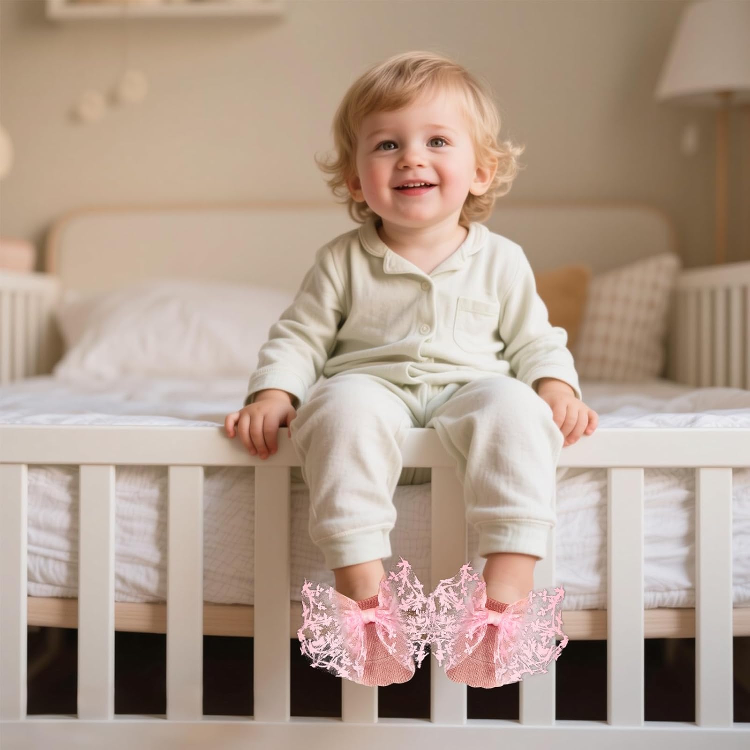 SAOROPEB 4-Pair Baby Girls Socks, Non-Slip Grips for Babies Toddler, Ankle Socks for Girls - Image 2