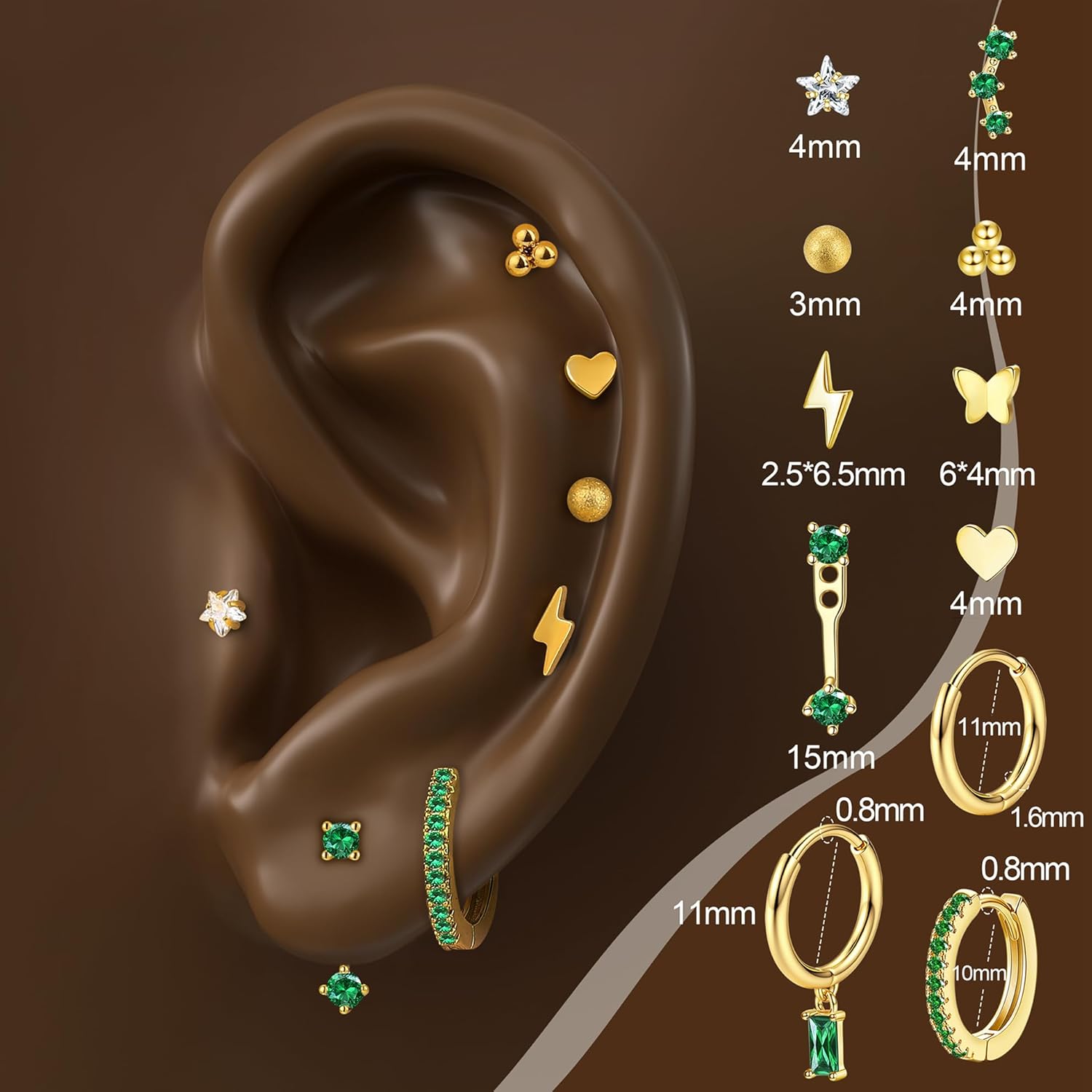 SAILIMUE Hypoallergenic Flat Back Earrings Gold Earrings Stacks Set Surgical Stainless Steel Cartilage Earring for Women Dainty Flatback Stud Small Hoop Earring Sets for Multiple Piercing - Image 4