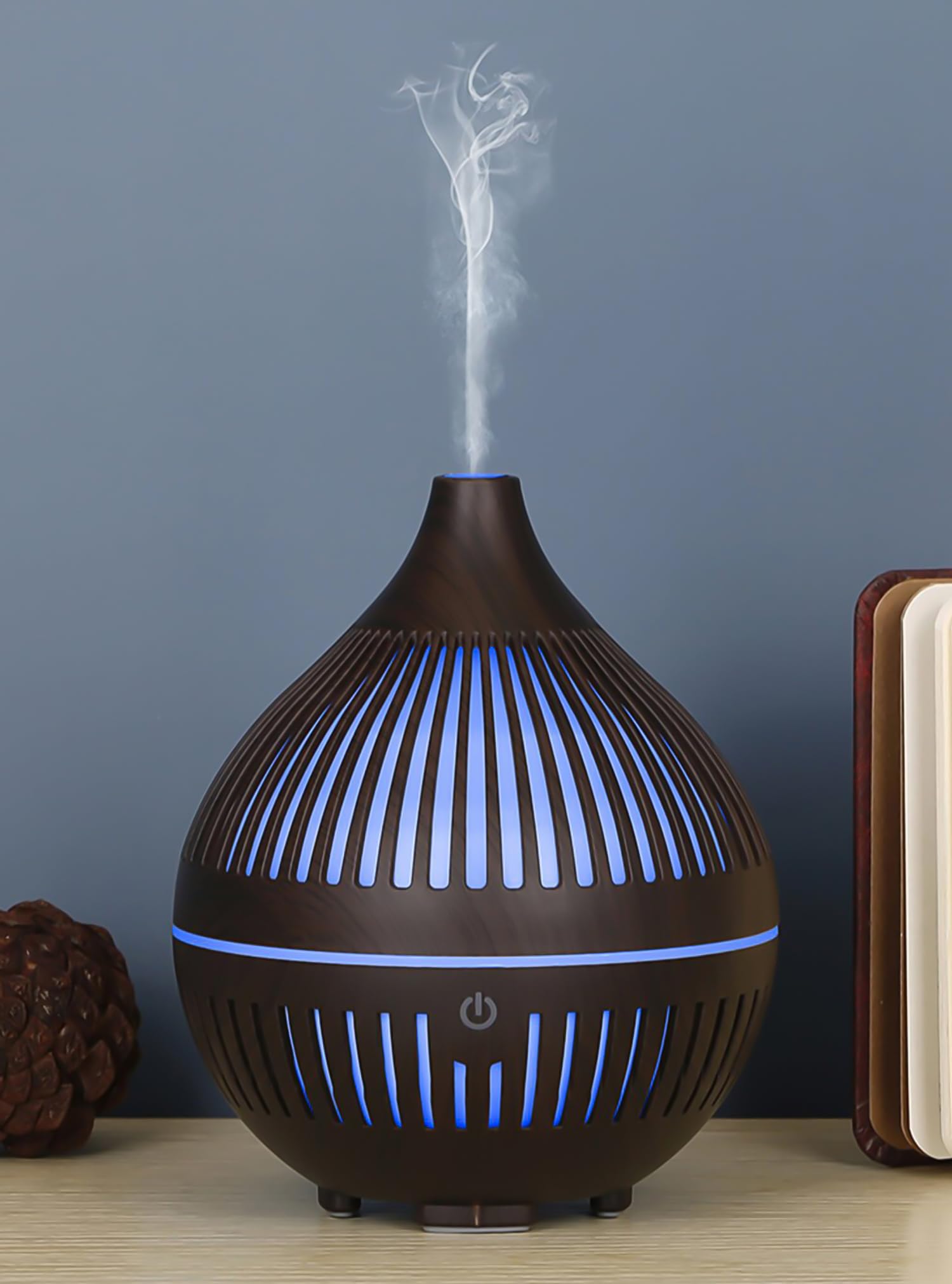 mobigon Wood Cool Mist Ultrasonic Humidifier for Room Moisture, Aroma Diffuser for Home, 200ml Essential Oil Diffuser with 7 Colorful Night Light, Auto Shut-Off, Home, Office, Car (Dark Brown)
