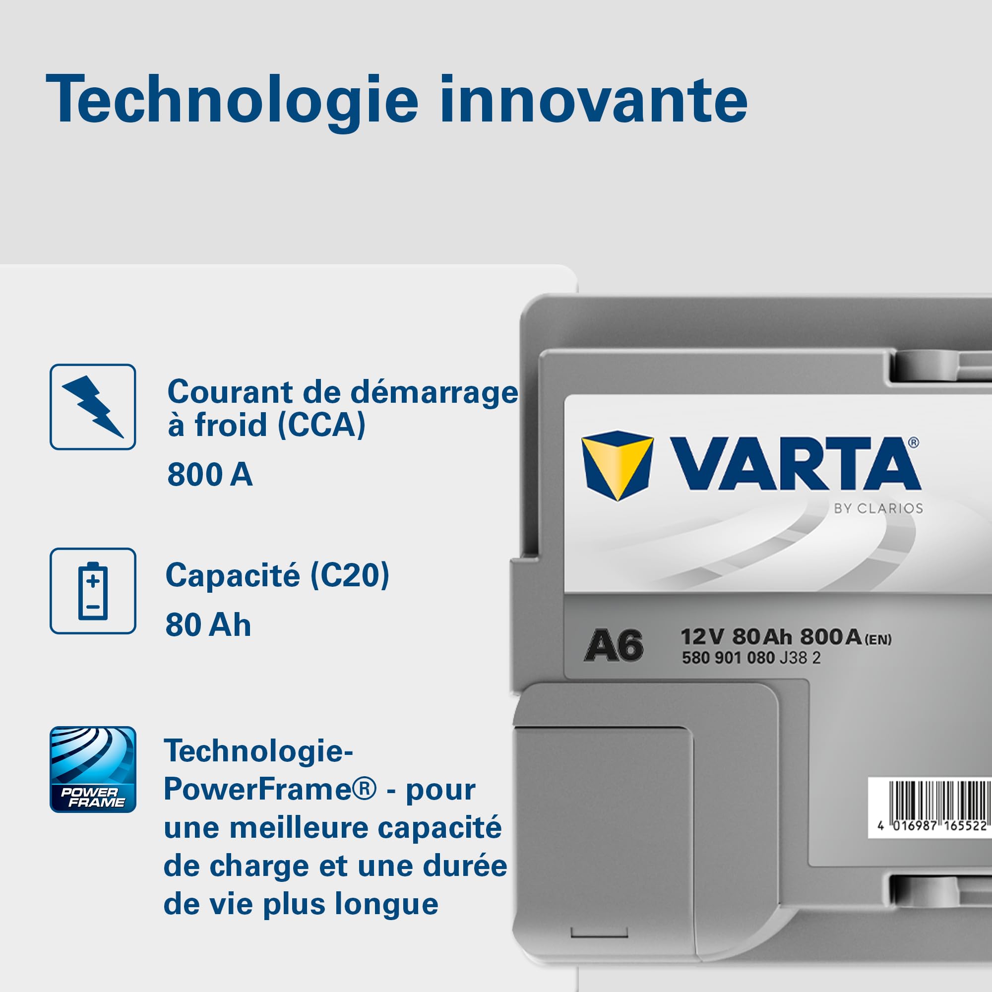 Batterie de démarrage Varta Silver Dynamic AGM XEV A6 - 12V 80Ah 800A - 580901080, Petite | 580901080, Petite