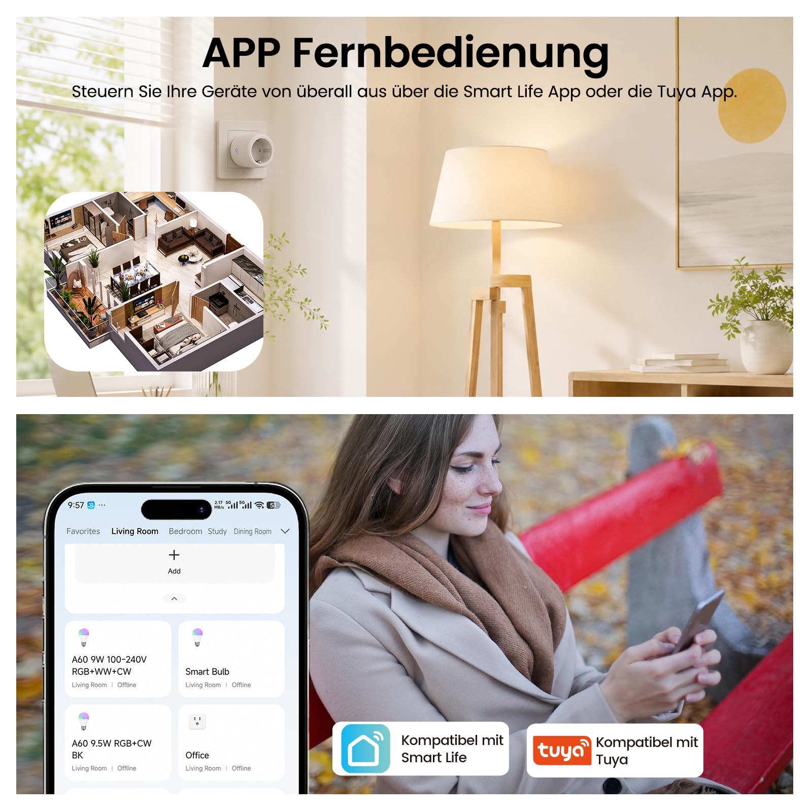 Enchufe inteligente ALAN 1 paquete, enchufe inteligente con monitoreo de energía, compatible con aplicación SmartLife y Tuya, funciona con Alexa y Google Home control de voz, temporizador y