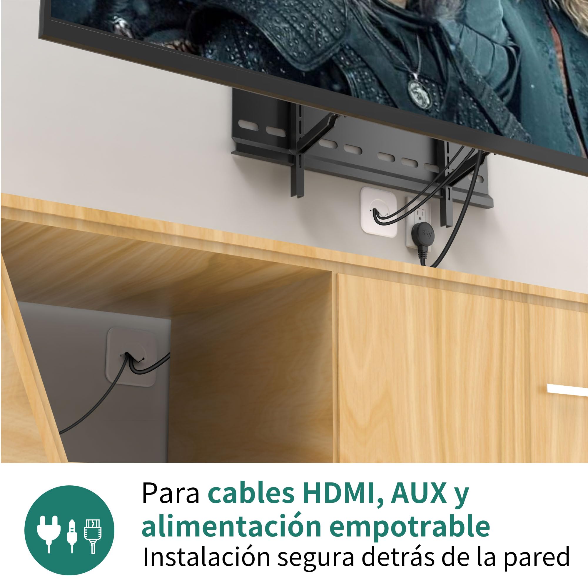 HomeMount Pasacables TV Pared Empotrado Ø76 mm con Sierra de Corona, Juego de 2 Ocultacables TV para HDMI y Alimentación, Ocultar Cables TV y Lograr Pared Limpia y Ordenada (Blanco)